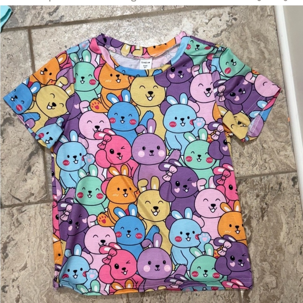 Like New SHEIN Pink and Purple Cartoon Bear Tee